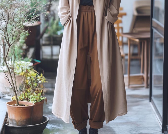Anysize custom linen cotton pants with side pockets elastic waist plus size pants spring fall winter trousers plus size clothing F742N