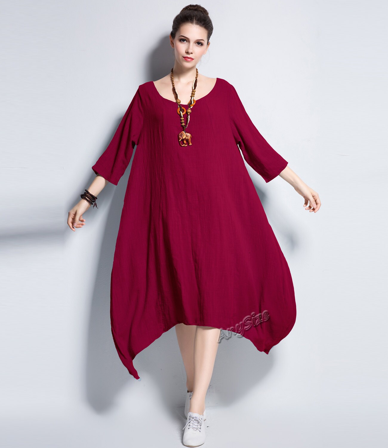 Anysize irregular linen&cotton loose dress plus size dress | Etsy