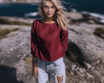 Anysize custom linen cotton blouse with loose plus size shirt  spring fall tops plus size clothing F60PN