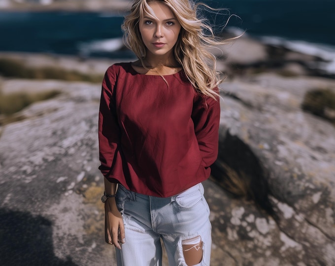 Anysize custom linen cotton blouse with loose plus size shirt  spring fall tops plus size clothing F60PN