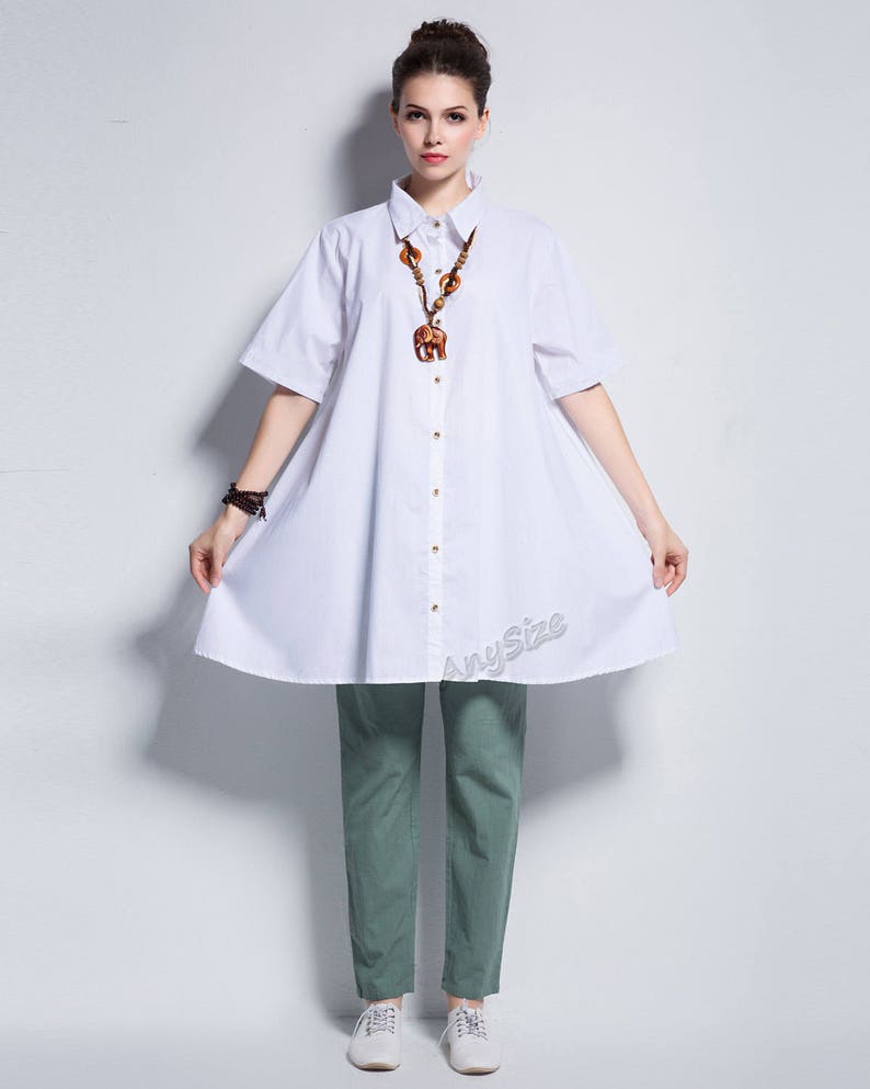 Anysize natural coconut button cotton blouse plus size T-shirt plus size dress plus size tops plus size clothing Summer clothing Y145