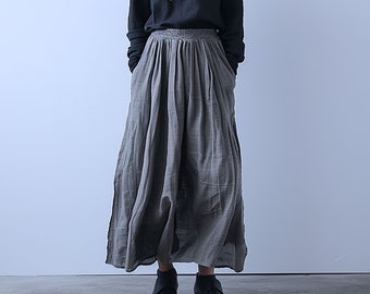 Anysize custom 100% linen elastic waist spring summer fall long skirt with side pockets plus size maxi skirt plus size clothing F463L