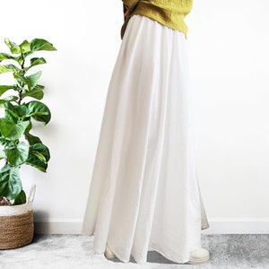 Anysize spring summer soft linen cotton blend skirt with pockets A-line pleated elastic waist plus size long dress plus size clothing P18Q