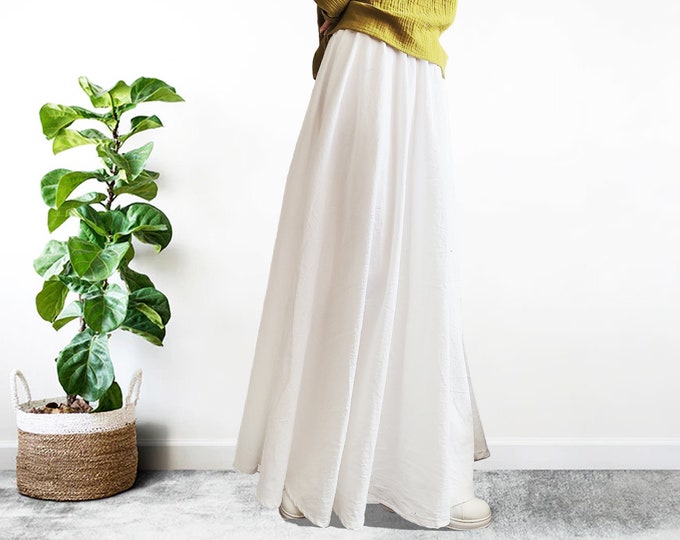 Anysize spring summer soft linen cotton blend skirt with pockets A-line pleated elastic waist plus size long dress plus size clothing P18Q