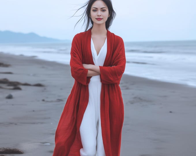 Anysize custom soft linen cotton long sleeves cardigan with pockets spring fall plus size cardigan plus size clothing F39AE