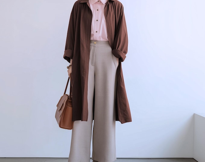 Anysize custom jacket linen cotton long cardigan with long sleeves spring fall plus size cardigan plus size coat plus size clothing F12PN