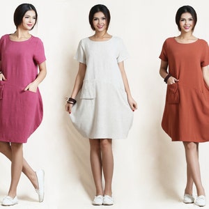 Anysize SALE soft linen cotton lantern loose dress with utility pockets summer plus size dress plus size clothing Y18