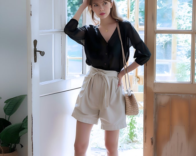 Anysize custom 100% linen shorts with belt elastic waist casual loose plus size shorts wide leg pants customized plus size shorts F434L