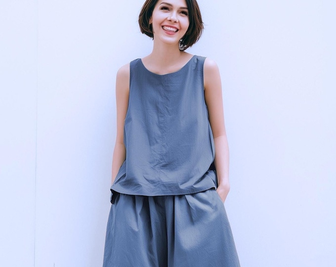 Anysize custom 100% linen sleeveless tops loose summer undershirt plus size tops plus size clothing F93JL