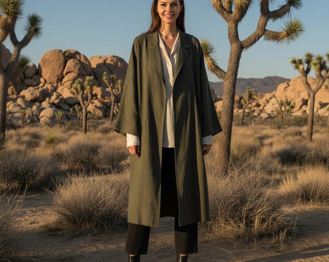 Anysize Custom Collared Cardigan Linen Cotton Long Sleeves Coat With Pockets Spring Fall Plus Size  Clothing F71SN