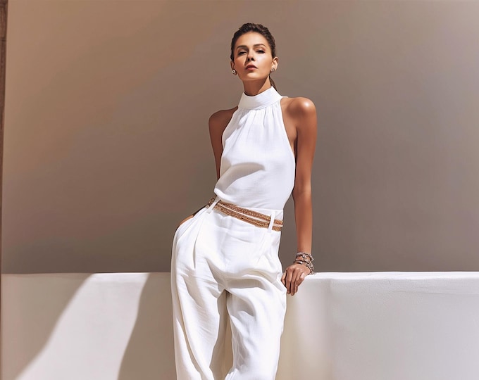 Anysize custom Halterneck 100% linen sleeveless shirt loose tops linen undershirt plus size tops plus size clothing F10DL