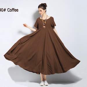 Anysize short sleeves expansion dress soft linen cotton spring summer dress  plus size dress plus size clothing Y6