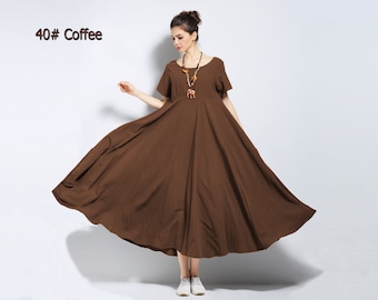 Anysize short sleeves expansion dress soft linen cotton spring summer dress  plus size dress plus size clothing Y6