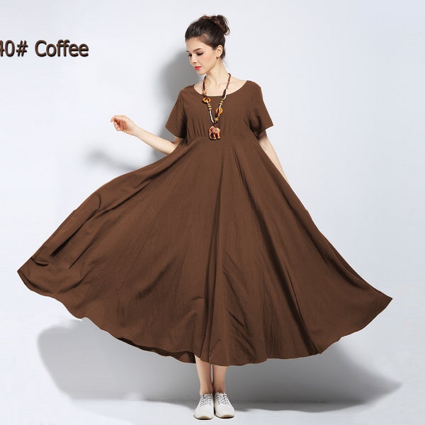 Anysize short sleeves expansion dress soft linen cotton spring summer dress  plus size dress plus size clothing Y6