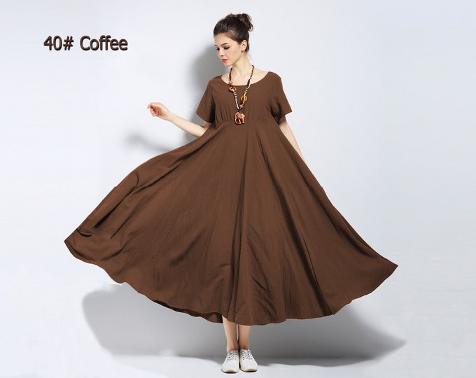 Anysize short sleeves expansion dress soft linen cotton spring summer dress  plus size dress plus size clothing Y6Q