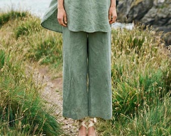 Anysize Custom 100% Linen Pants With Elastic Waist Side Pockets Casual Loose Spring Summer Plus Size Pants Plus Size Clothing F75TL