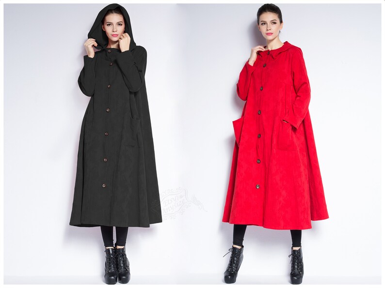 Anysize linen cotton jacquard hooded coat with pockets spring fall winter plus size coat plus size clothing Y327 