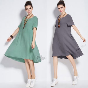 Anysize linen cotton spring summer plus size dress tops plus size clothing Y74