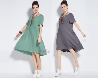 Anysize linen cotton spring summer plus size dress tops plus size clothing Y74