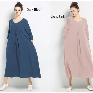 Anysize SALE side pockets summer soft linen cotton loose dress plus size dress plus size clothing F120A