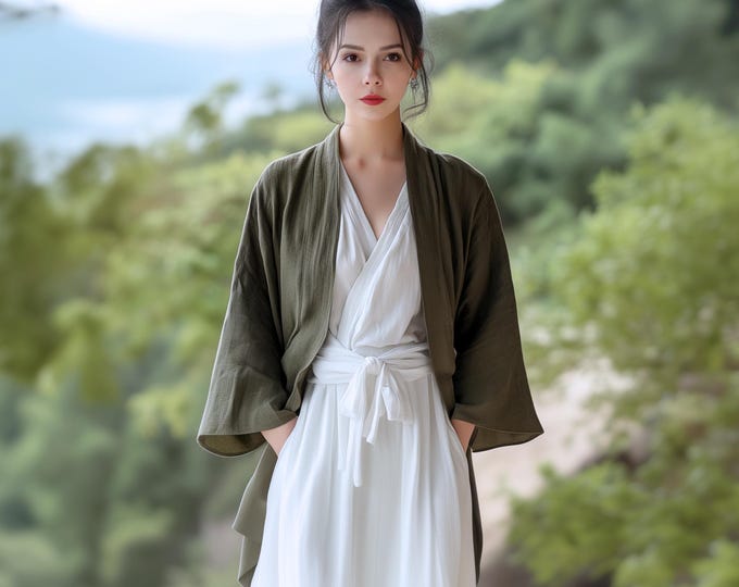 Anysize custom linen cotton cardigan with flare sleeves spring fall clothing plus size cardigan plus size coat plus size clothing F648N