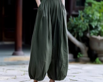 Anysize custom soft linen cotton pants with side pockets elastic waist latern trousers casual loose plus size pants plus size clothing F526E