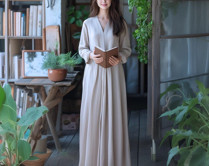 Anysize custom soft linen cotton long sleeves cardigan with pockets spring fall plus size cardigan plus size clothing F625E