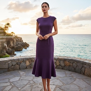 chinese dress ladies Maternity Off Shoulder Lantern Sleeve Mermaid Dress Mauve Purple / L main image 0