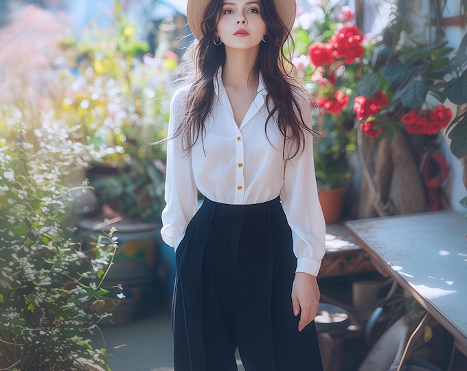 Anysize custom linen cotton casual loose long sleeves blouse plus size tops plus size clothing spring fall tops F732N