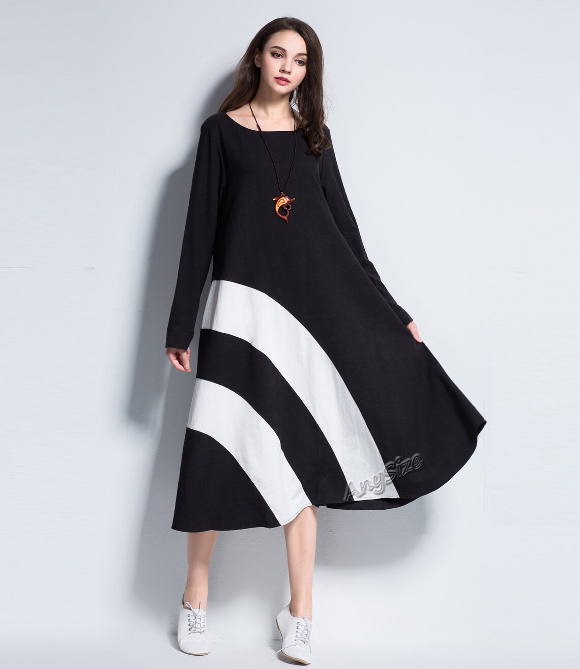 Anysize Rainbow Classic linen & cotton dress plus size dress Etsy