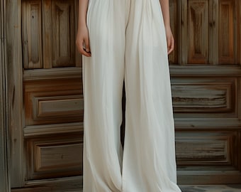 Anysize custom linen cotton wide legs maxi pants with elastic waist spring fall plus size trousers casual loose plus size clothing F518E