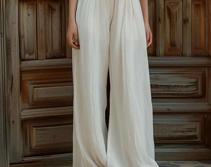 Anysize custom linen cotton wide legs maxi pants with elastic waist spring fall plus size trousers casual loose plus size clothing F518E