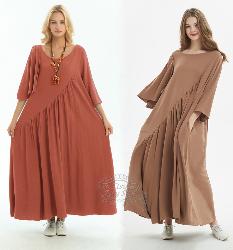 Anysize linen cotton maxi dress sleeves with harmonious Etsy