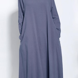 Anysize with side pockets long sleeves soft linen cotton loose dress spring summer maxi dress plus size dress plus size clothing F146Q