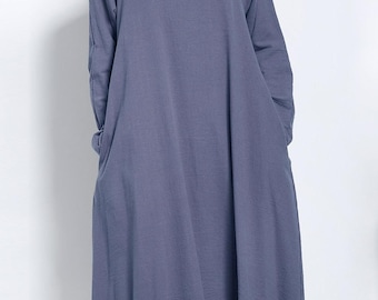 Anysize with side pockets long sleeves soft linen cotton loose dress spring summer maxi dress plus size dress plus size clothing F146Q