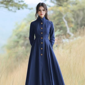 Anysize custom thick linen cotton buttoned coat with pockets long sleeves jacket spring fall plus size coat plus size clothing F606N