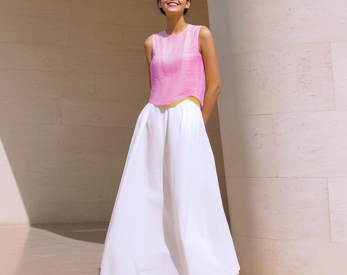 Anysize custom 100% linen A-line maxi skirt back elastic waist with pockets spring summer fall plus size skirt plus size clothing F96DL