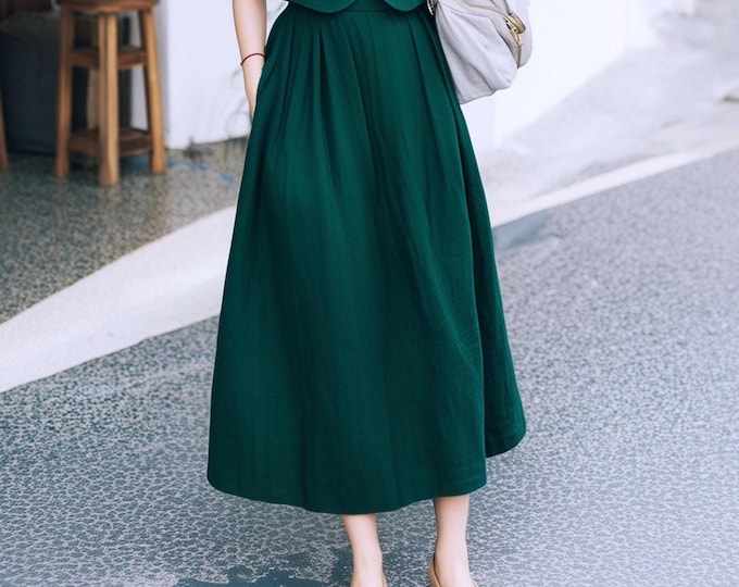 Anysize custom 100% linen long skirt spring summer A-line with elastic waist side pockets plus size skirt plus size clothing F37RL