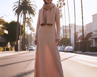 Anysize Custom Soft Linen Cotton A Line Dress Plus Size Dress with Side Pockets Spring Fall Plus Size Clothing F58SE