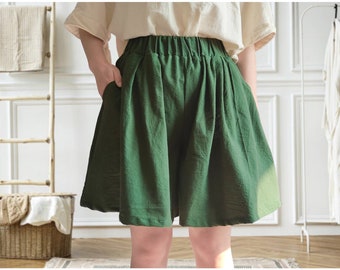 Anysize elastic waist linen cotton short pants casual loose plus size short ultra wide leg pants customized plus size shorts P28Q