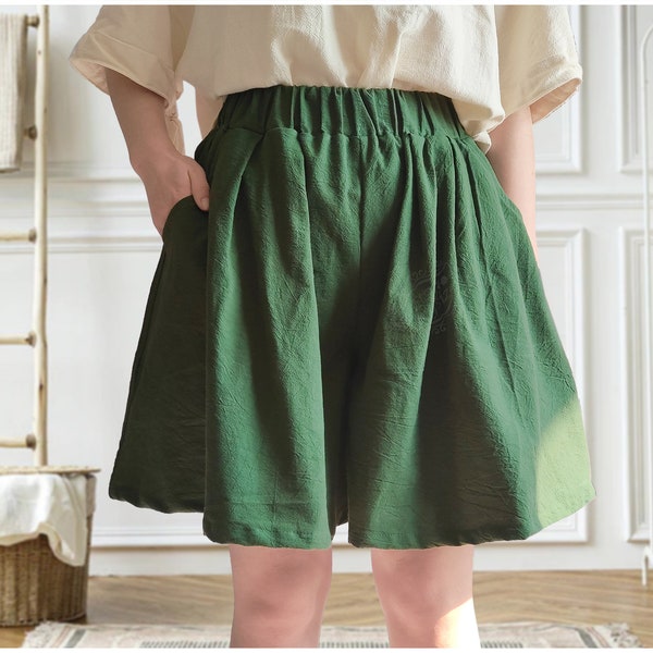 Anysize elastic waist linen cotton short pants casual loose plus size short ultra wide leg pants customized plus size shorts P28Q