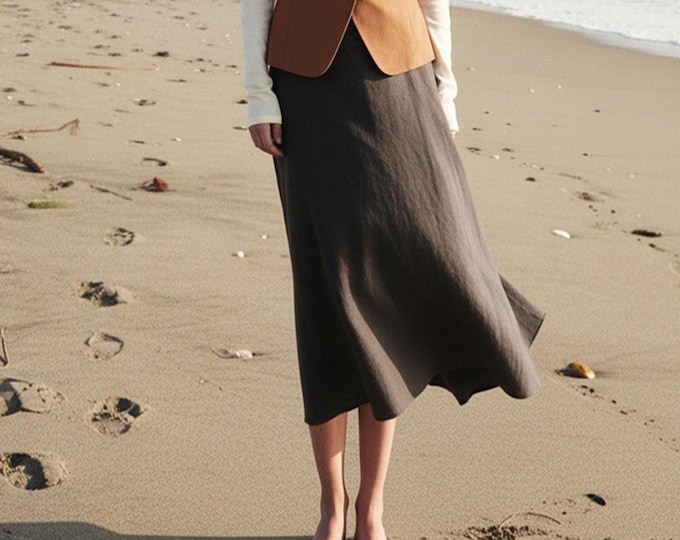 Anysize Custom Skirt With Elastic Waist Plus Size Linen Cotton Skirt With Side Pockets Spring Fall Retro Plus Size Clothing F24TN