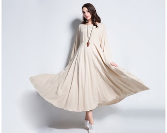Anysize double layers 600cm hem opening linen cotton warm dress fall winter spring expansion maxi dress plus size clothing 2.5lbs Y93D