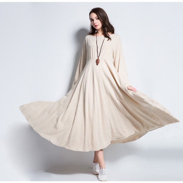Anysize double layers 600cm hem opening linen cotton warm dress fall winter spring expansion maxi dress plus size clothing 2.5lbs Y93D