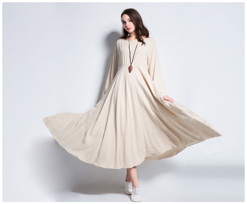 Anysize double layers 600cm hem opening linen cotton warm dress fall winter spring expansion maxi dress plus size clothing 2.5lbs Y93D 