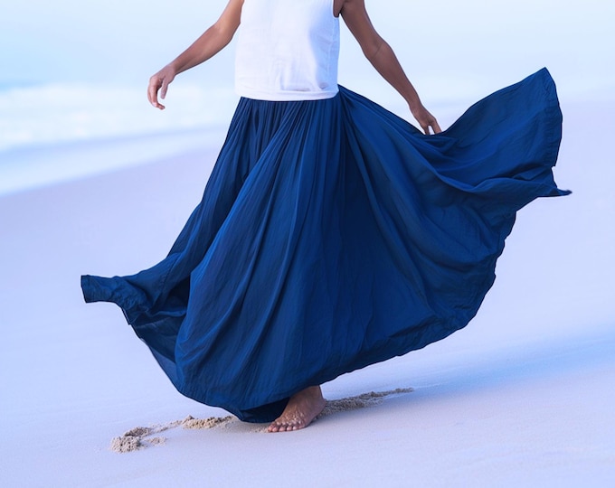 Anysize custom 100% linen skirt elastic waist full skirt spring summer dress with side pockets plus size maxi skirt plus size clothing F66YL