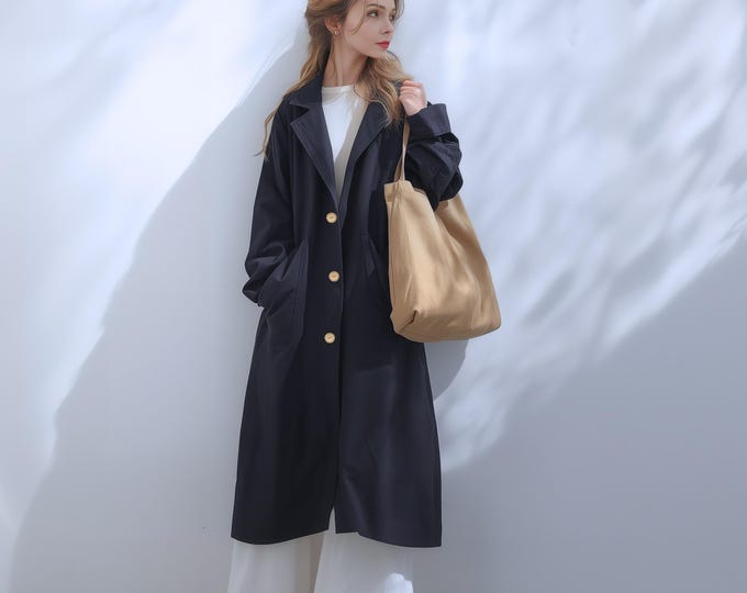 Anysize custom thick linen cotton coat long sleeves with patch pockets collared jacket spring fall plus size coat plus size clothing F756N