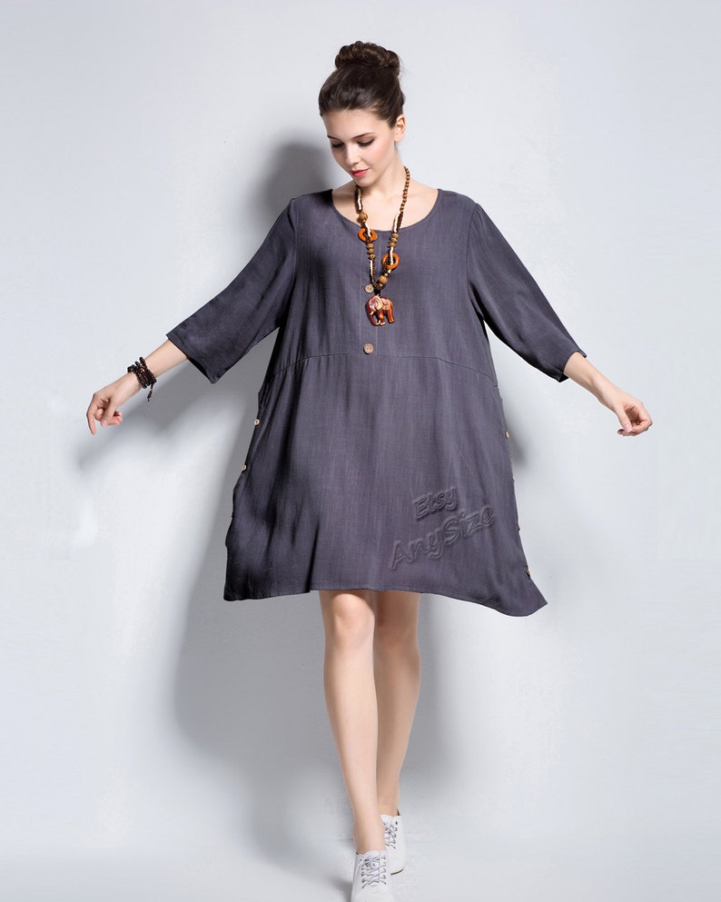 Anysize coconut buttons soft linen & cotton dress plus size | Etsy