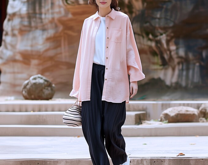Anysize custom 100% linen elastic high-waisted  trousers side pockets casual loose spring summer plus size pants plus size clothing F442L