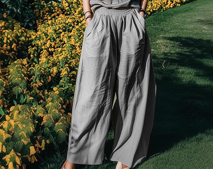 Anysize custom 100% linen pants with side pockets elastic waist spring summer plus size pants plus size clothing F11JL